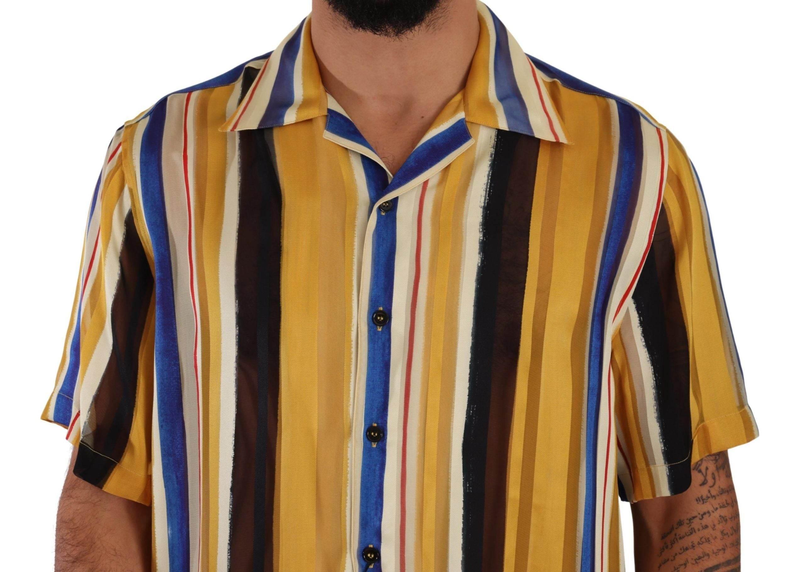 Dolce & Gabbana Yellow Striped Silk-Blend Men's Shirt - Hilstor