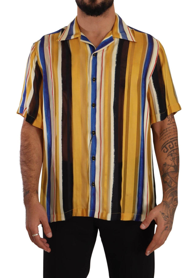 Dolce & Gabbana Yellow Striped Silk-Blend Men's Shirt - Hilstor