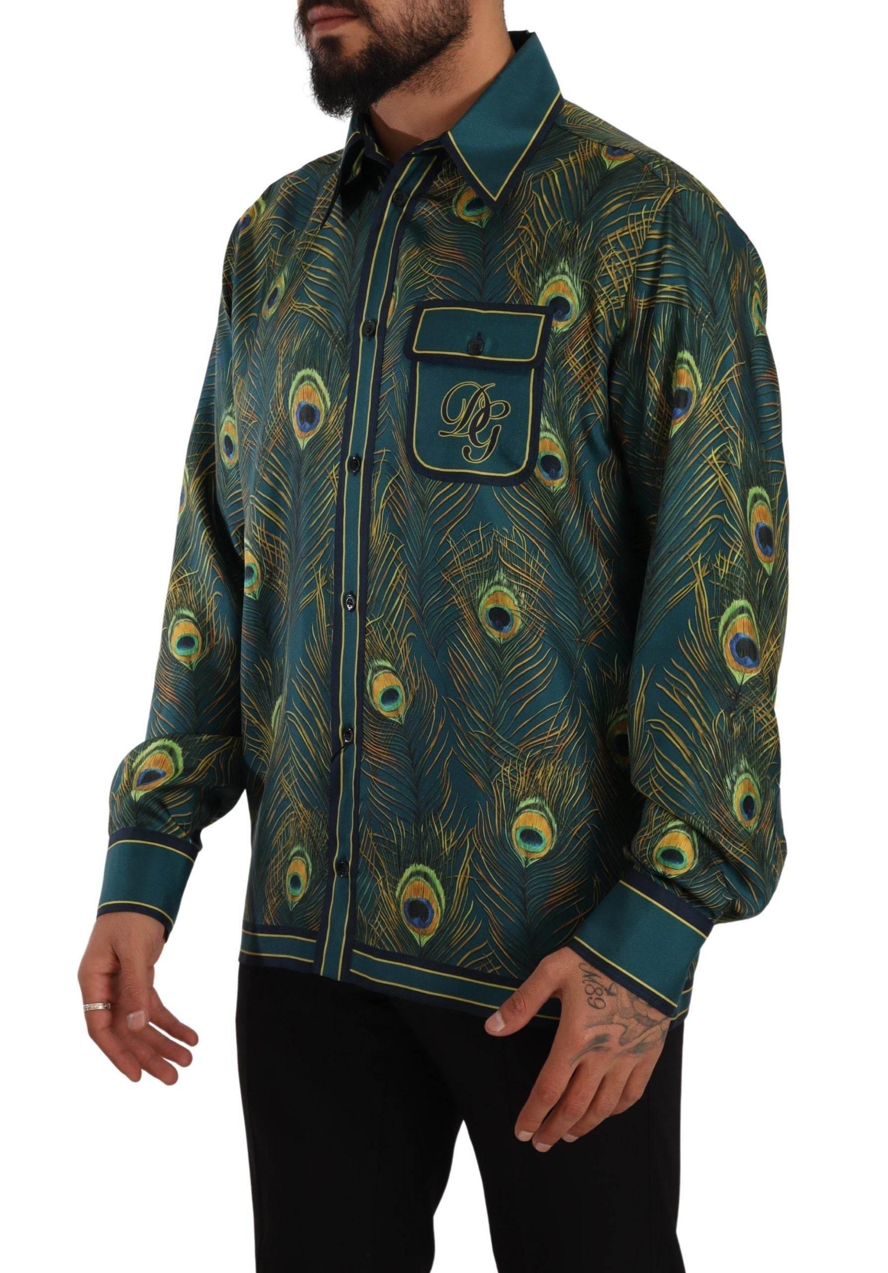 Dolce & Gabbana Peacock Feather Print Silk Shirt - Hilstor