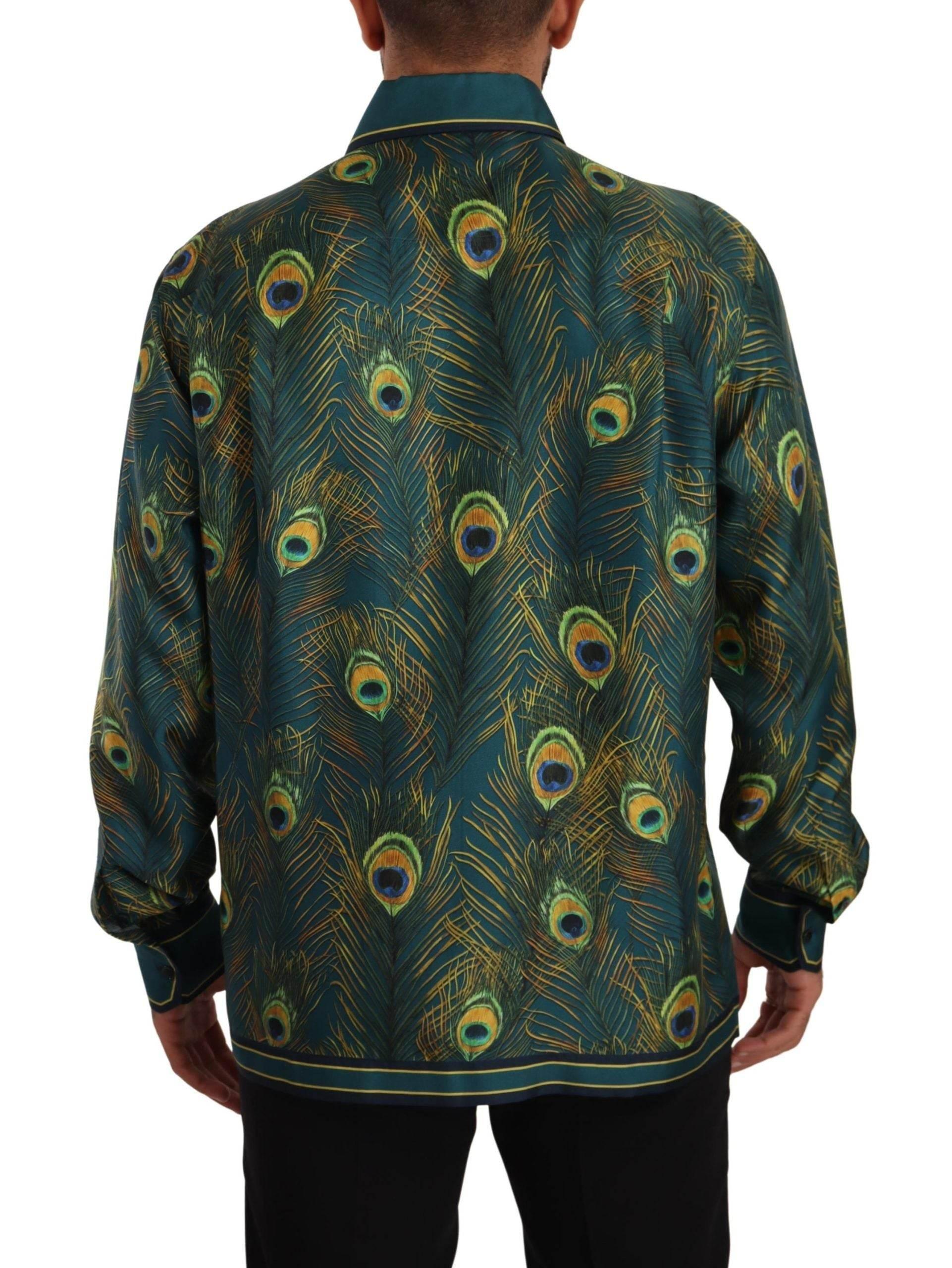 Dolce & Gabbana Peacock Feather Print Silk Shirt - Hilstor