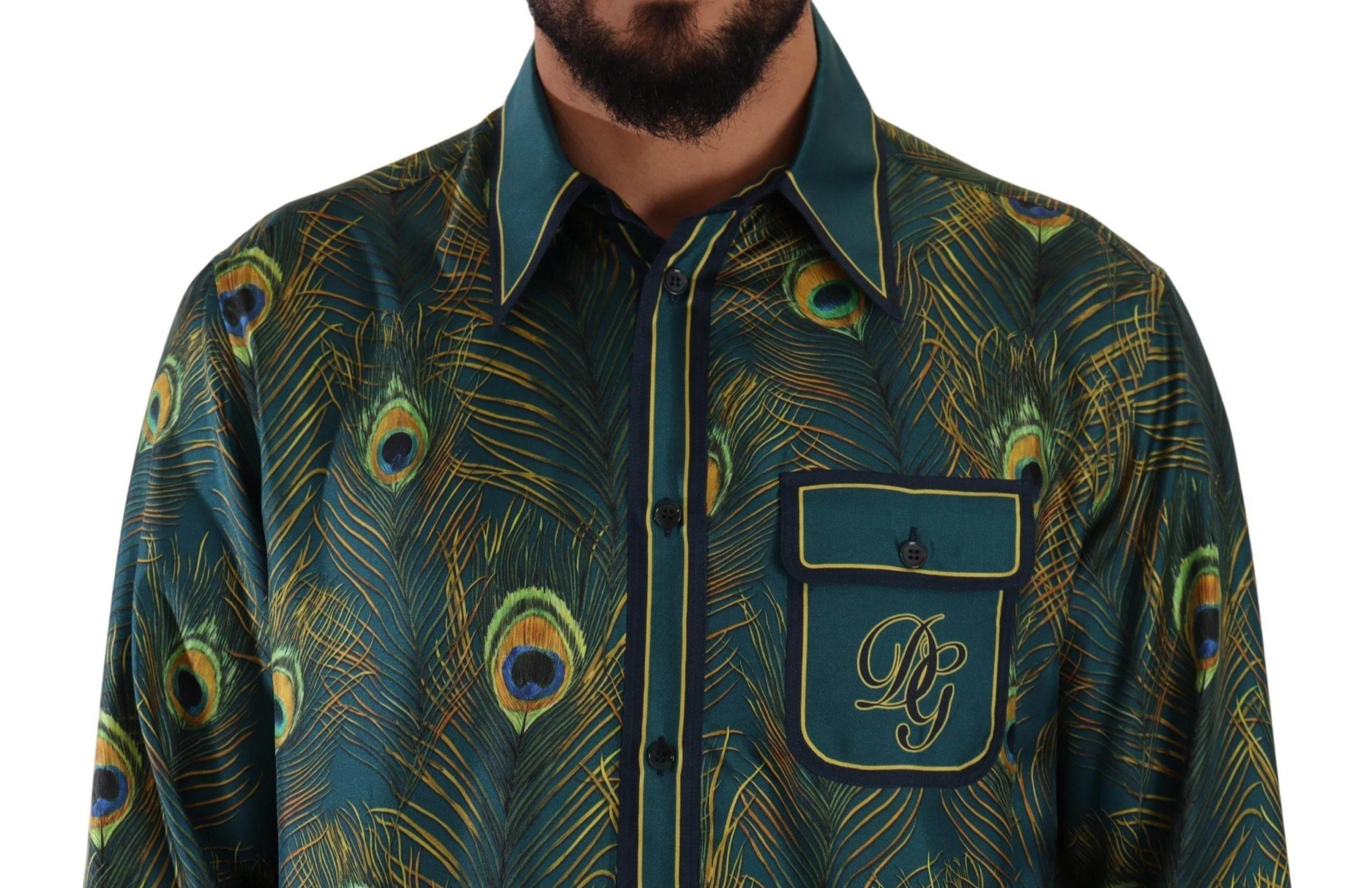 Dolce & Gabbana Peacock Feather Print Silk Shirt - Hilstor
