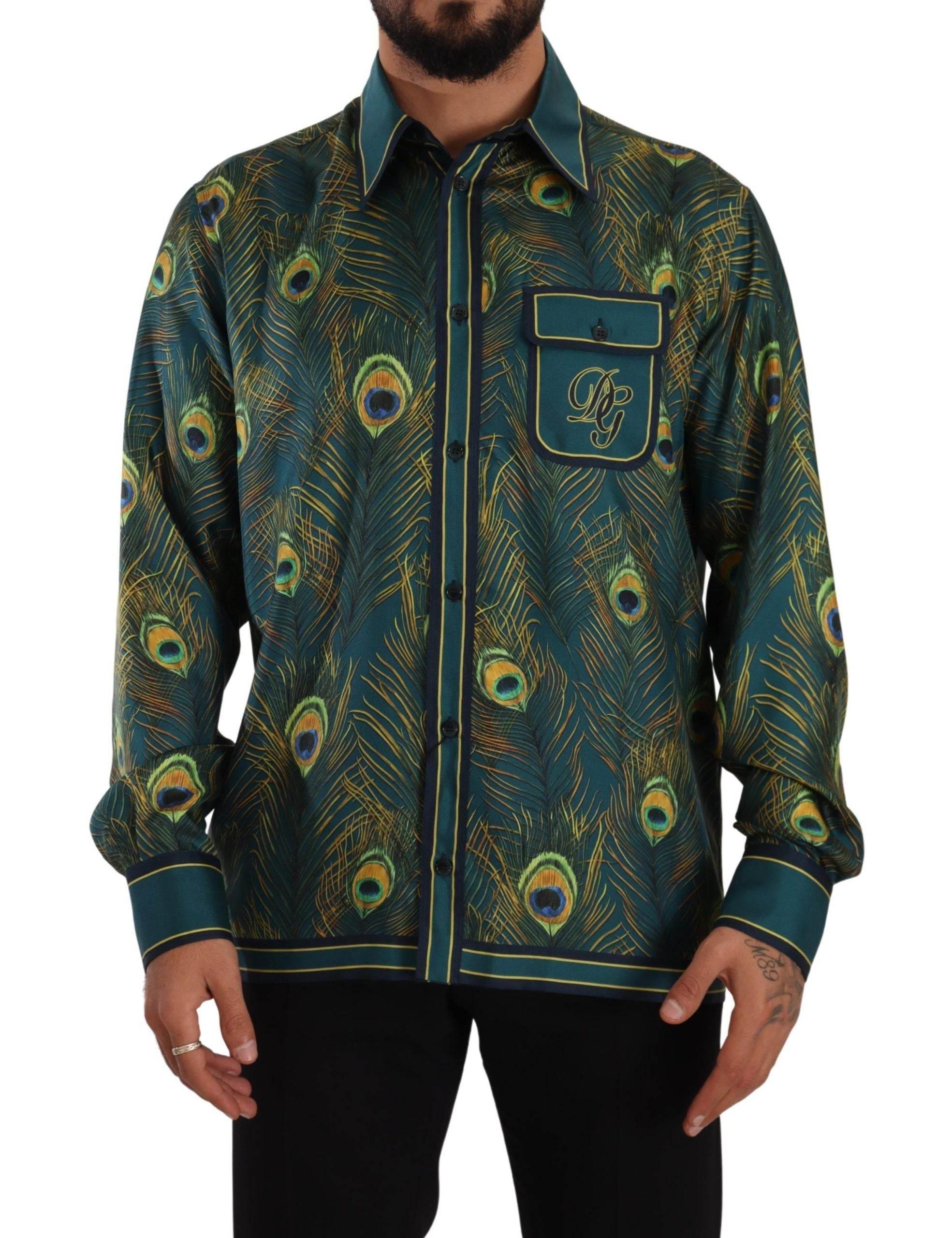 Dolce & Gabbana Peacock Feather Print Silk Shirt - Hilstor