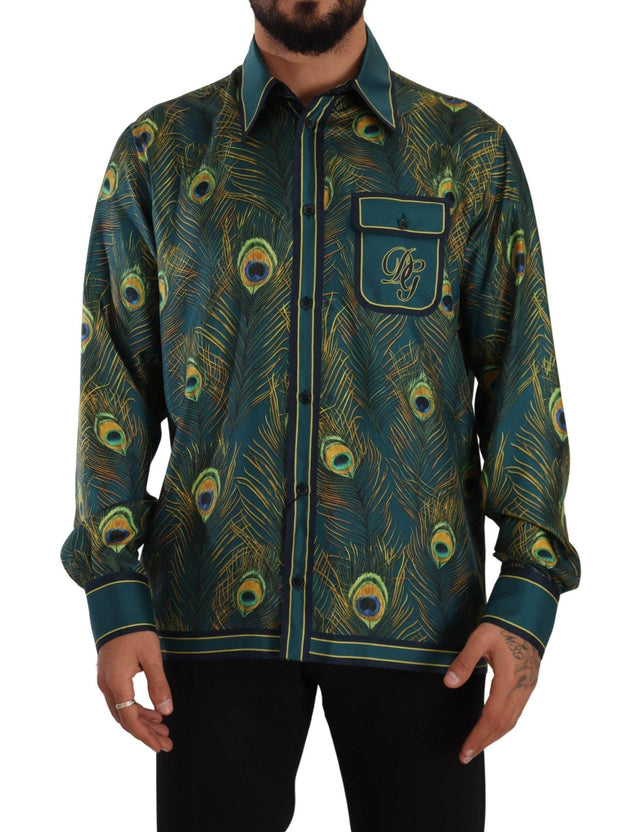 Dolce & Gabbana Peacock Feather Print Silk Shirt - Hilstor