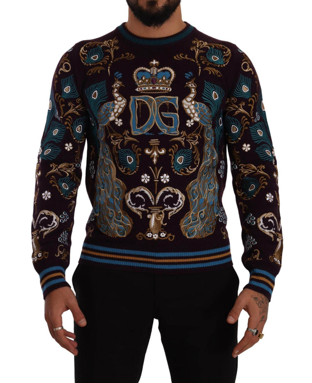Dolce & Gabbana Bordeaux Cashmere DG Crown Embroidered Sweater - Hilstor