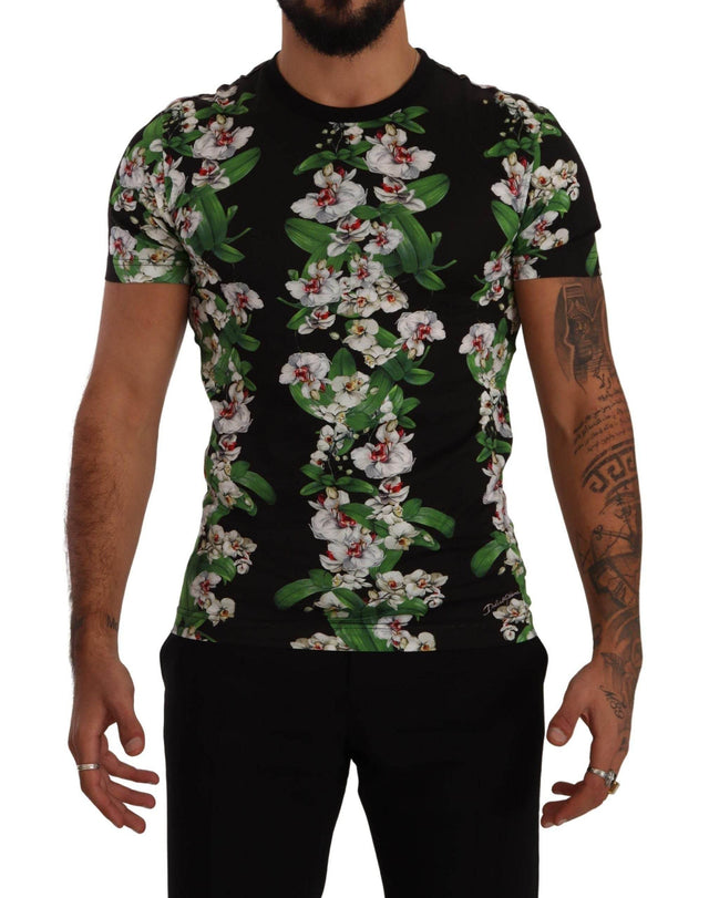 Dolce & Gabbana Black Floral Print Crewneck T-shirt - Hilstor