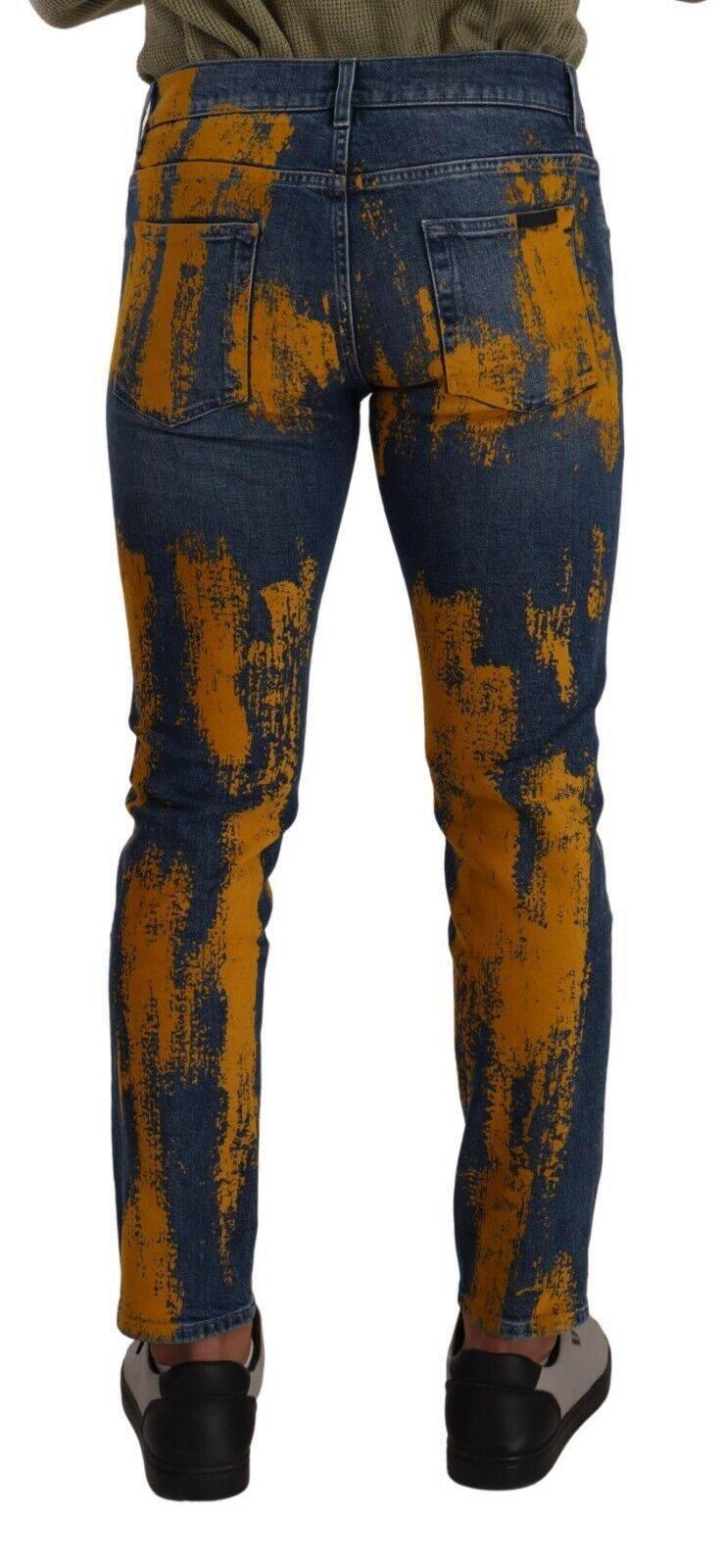 Dolce & Gabbana Blue Yellow Dye Cotton Skinny Men Denim Jeans - Hilstor