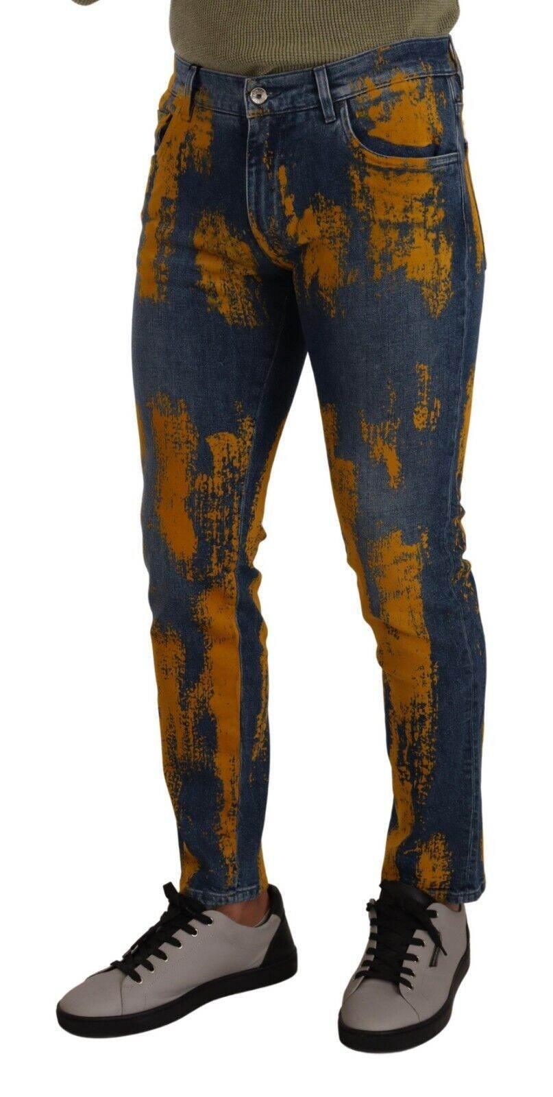 Dolce & Gabbana Blue Yellow Dye Cotton Skinny Men Denim Jeans - Hilstor
