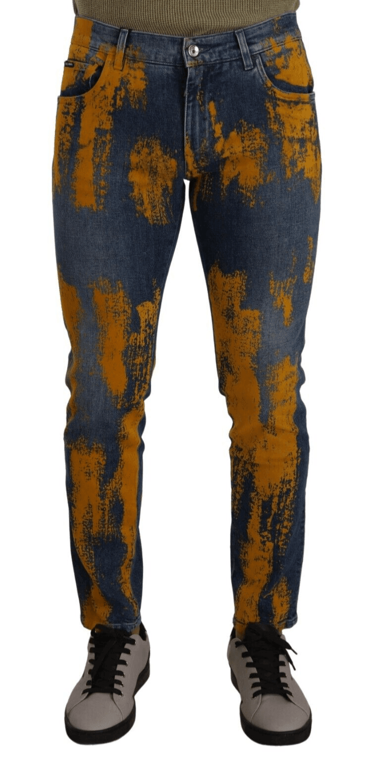 Dolce & Gabbana Blue Yellow Dye Cotton Skinny Men Denim Jeans - Hilstor