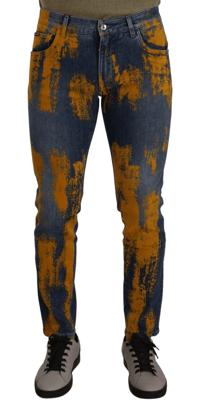 Dolce & Gabbana Blue Yellow Dye Cotton Skinny Men Denim Jeans - Hilstor