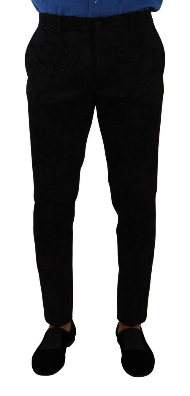 Dolce & Gabbana Black Brocade Skinny Formal Trouser Dress Pants - Hilstor