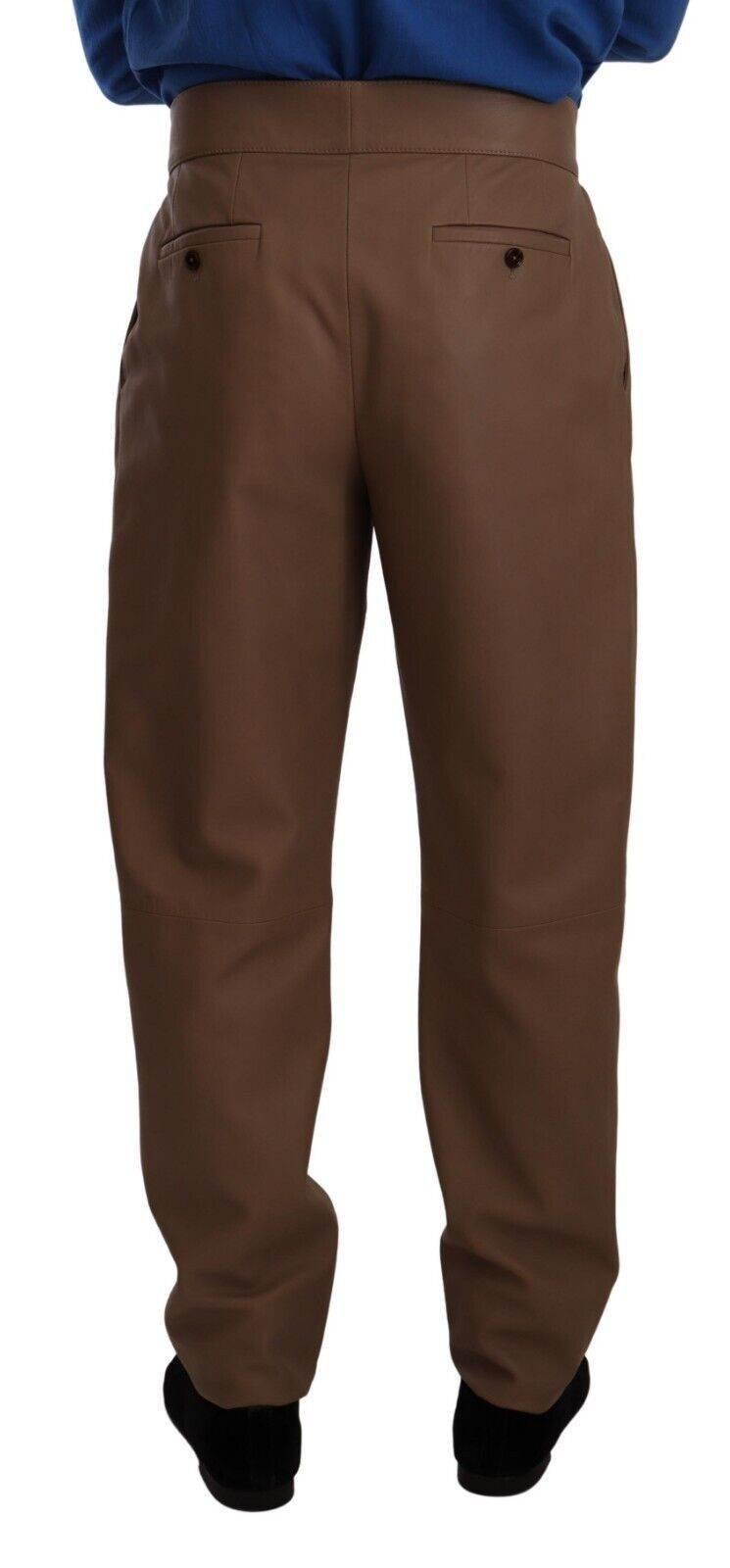 Dolce & Gabbana Brown Leather Tapered High Waist Pants - Hilstor