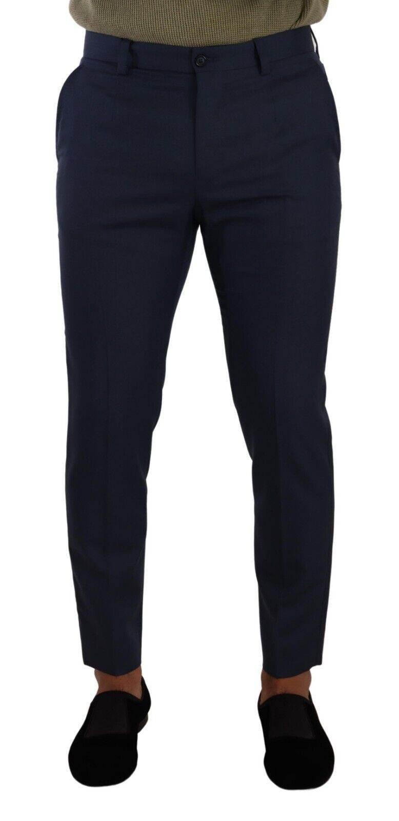 Dolce & Gabbana Dark Blue Wool Skinny Formal Dress Pants - Hilstor