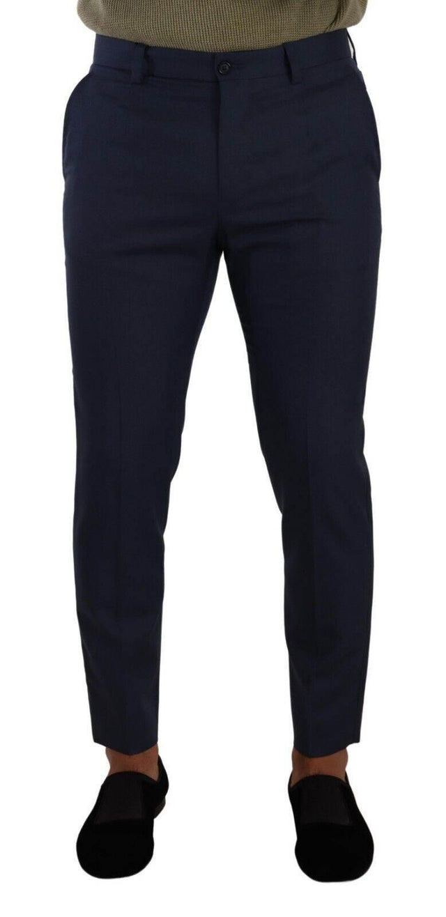 Dolce & Gabbana Dark Blue Wool Skinny Formal Dress Pants - Hilstor