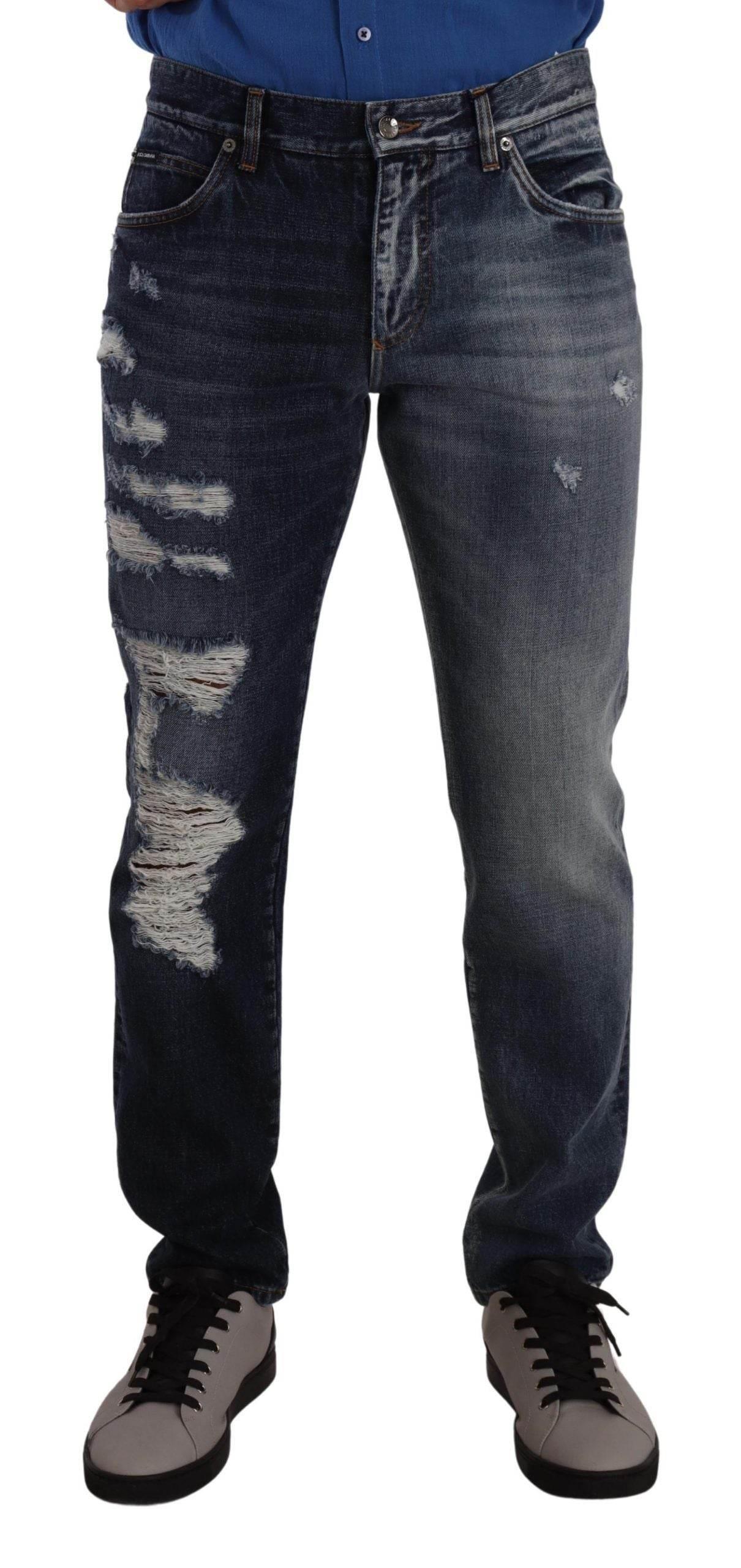 Dolce & Gabbana Blue Cotton Regular Denim Trousers Jeans - Hilstor