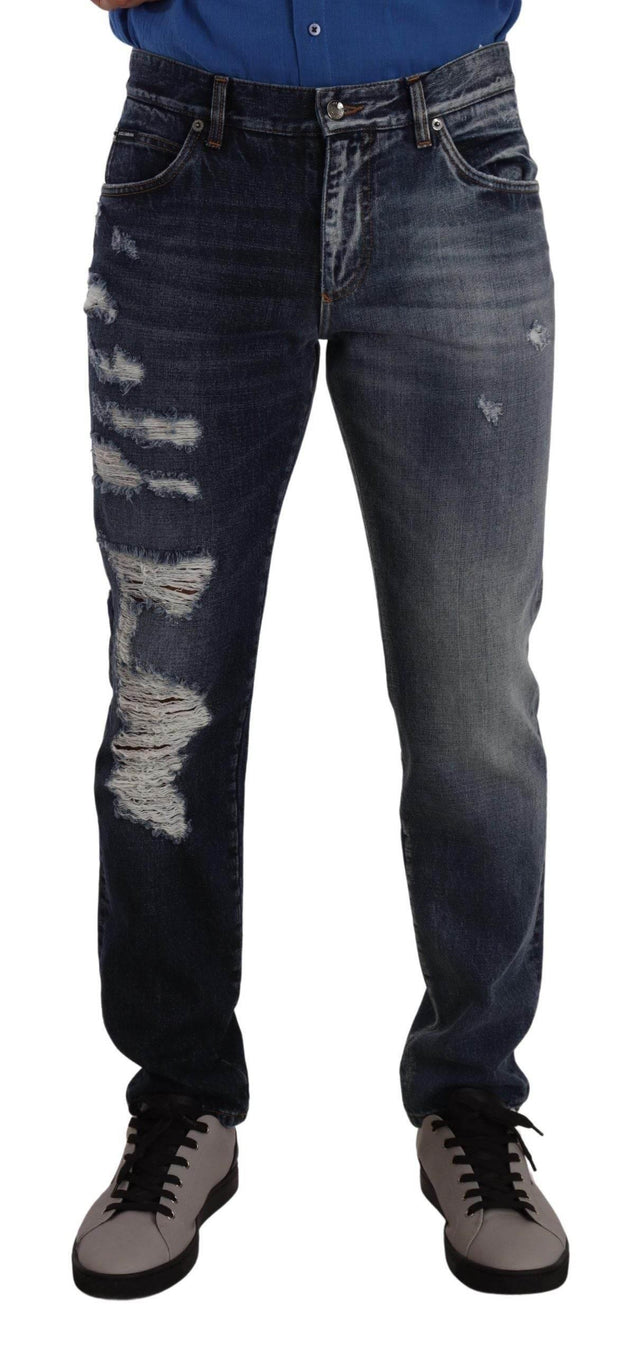 Dolce & Gabbana Blue Cotton Regular Denim Trousers Jeans - Hilstor
