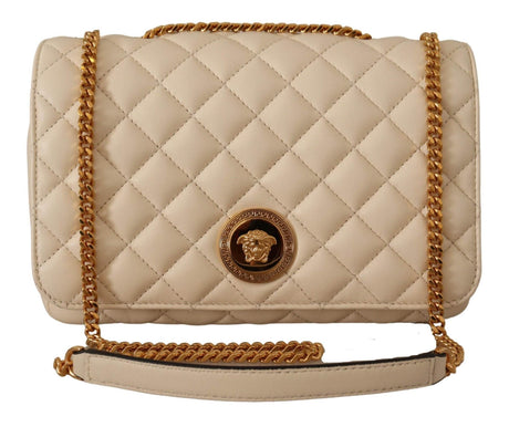 Versace Elegant White Nappa Leather Shoulder Bag - Hilstor