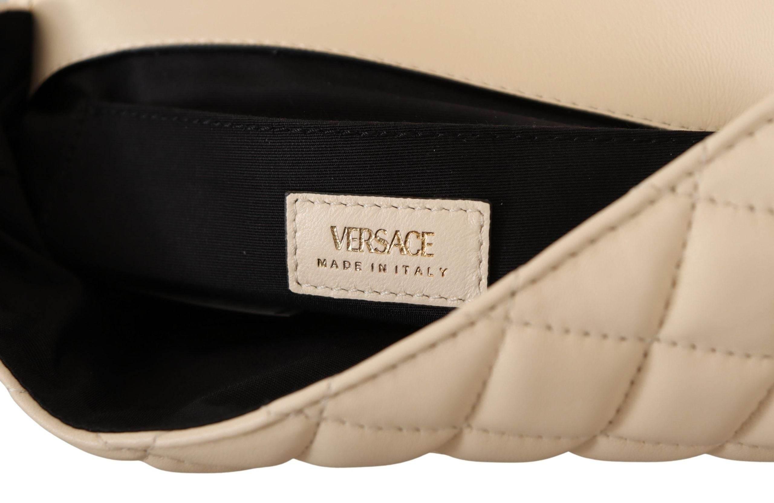 Versace Elegant White Nappa Leather Shoulder Bag - Hilstor