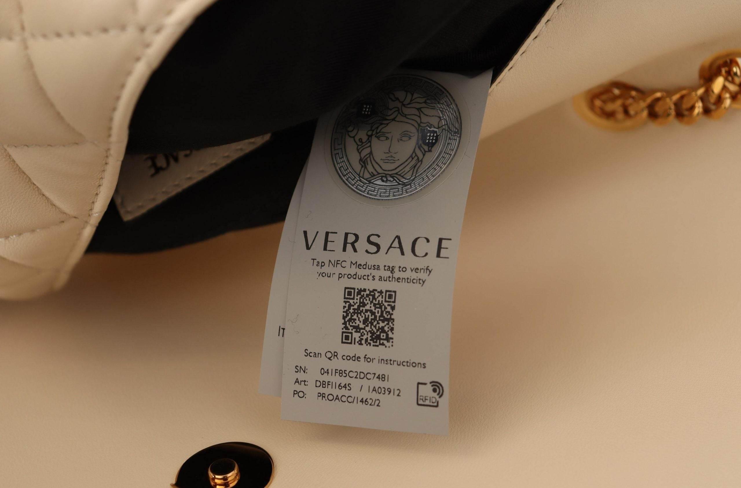 Versace Elegant White Nappa Leather Shoulder Bag - Hilstor