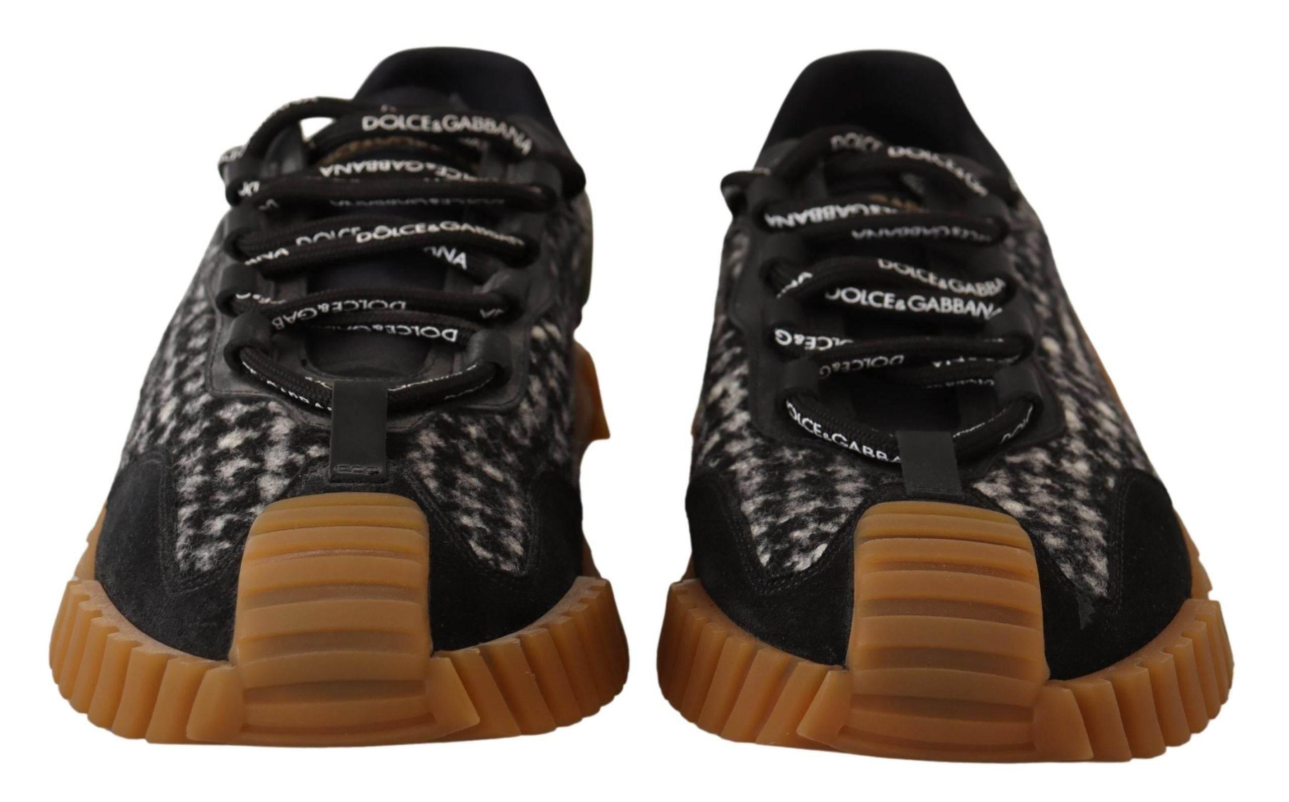 Dolce & Gabbana Black White Fabric Lace Up NS1 Sneakers - Hilstor