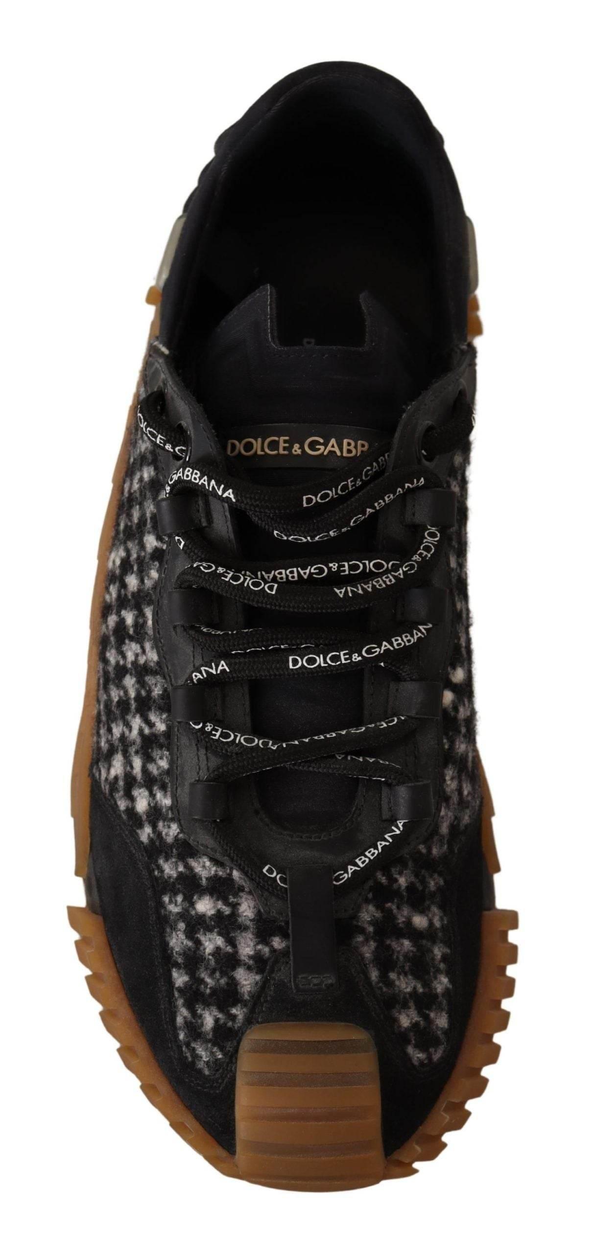 Dolce & Gabbana Black White Fabric Lace Up NS1 Sneakers - Hilstor