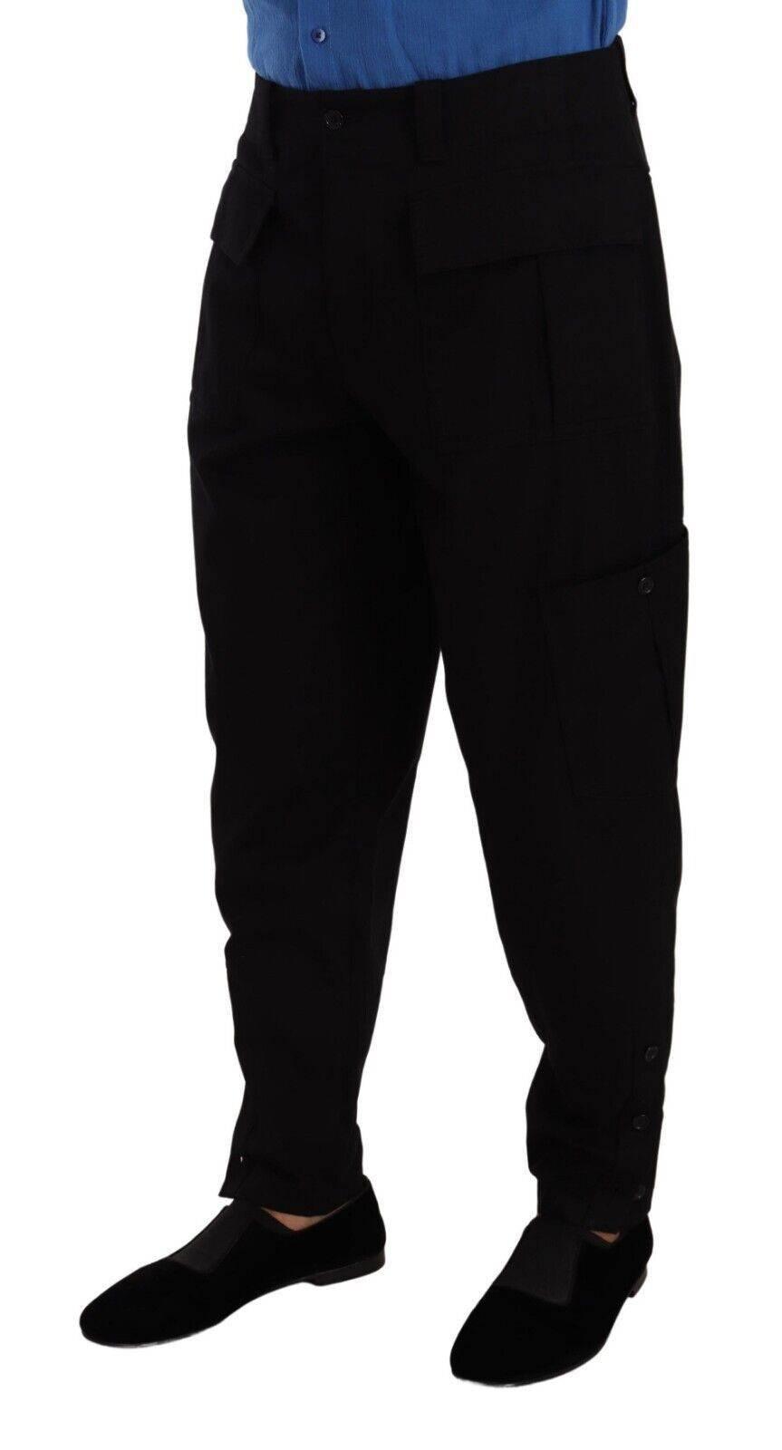 Dolce & Gabbana Black Cotton Stretch Tapered Cargo Pants - Hilstor
