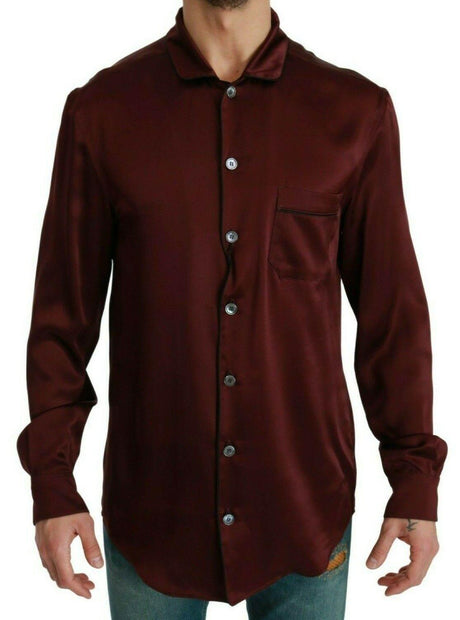 Dolce & Gabbana Bordeaux Silk Pajama-Inspired Shirt - Hilstor