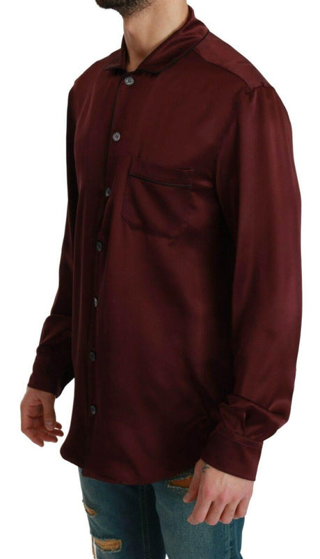 Dolce & Gabbana Bordeaux Silk Pajama-Inspired Shirt - Hilstor