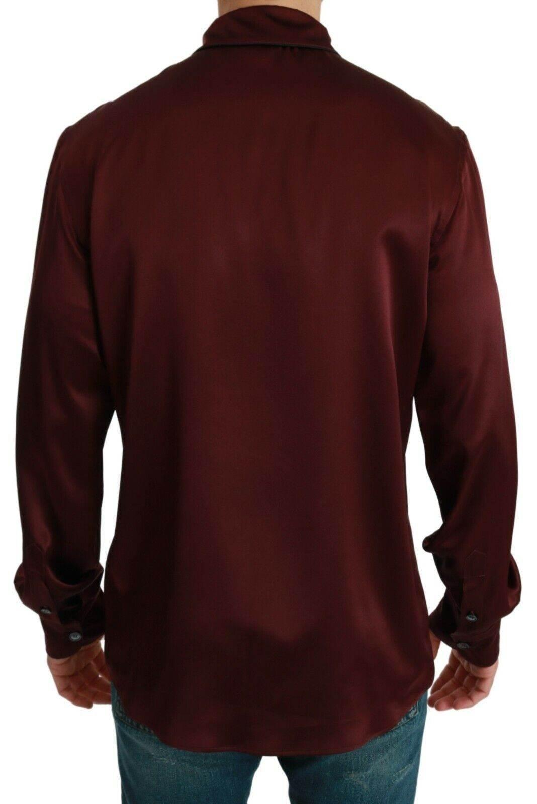 Dolce & Gabbana Bordeaux Silk Pajama-Inspired Shirt - Hilstor