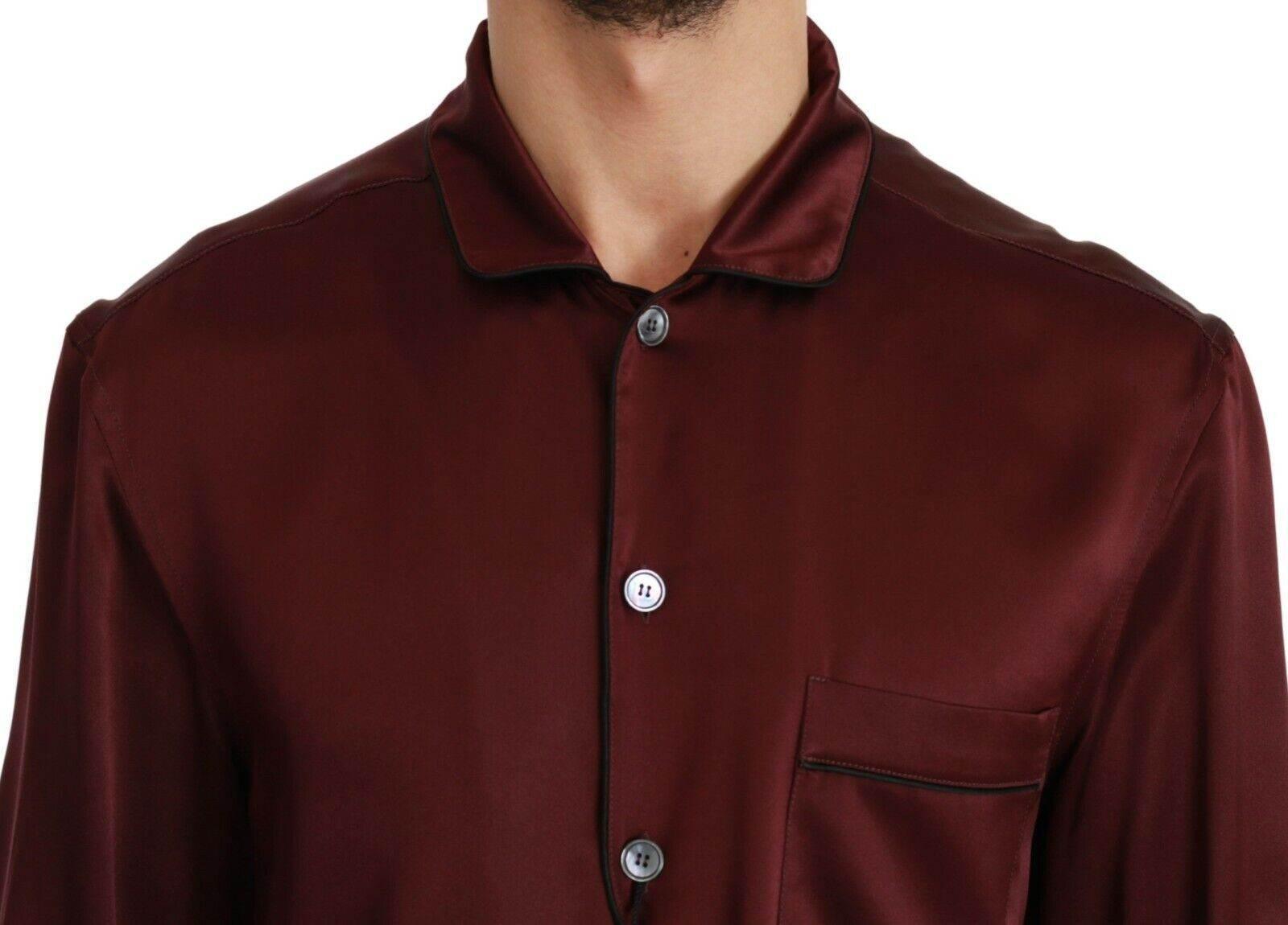 Dolce & Gabbana Bordeaux Silk Pajama-Inspired Shirt - Hilstor