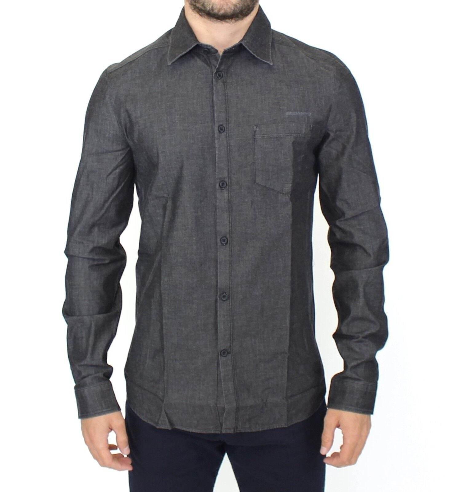 Ermanno Scervino Elegant Gray Stretch Denim Casual Shirt - Hilstor