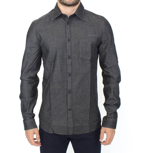 Ermanno Scervino Elegant Gray Stretch Denim Casual Shirt - Hilstor