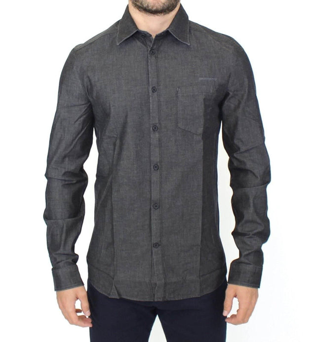 Ermanno Scervino Elegant Gray Stretch Denim Casual Shirt - Hilstor