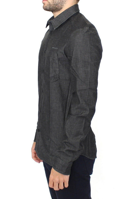 Ermanno Scervino Elegant Gray Stretch Denim Casual Shirt - Hilstor