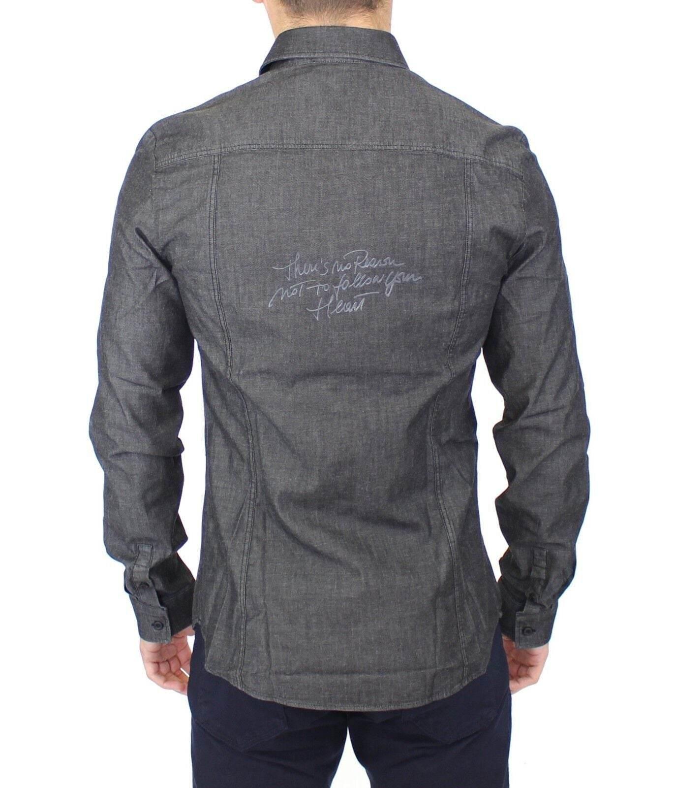 Ermanno Scervino Elegant Gray Stretch Denim Casual Shirt - Hilstor