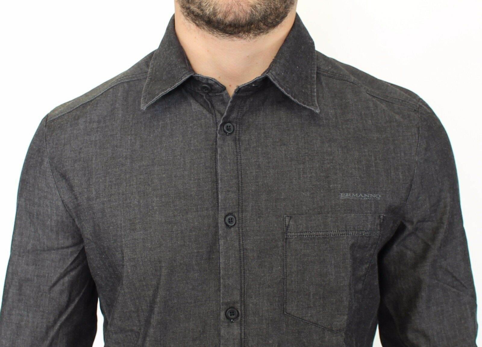 Ermanno Scervino Elegant Gray Stretch Denim Casual Shirt - Hilstor