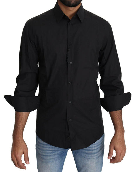 Dolce & Gabbana Elegant Black Slim Fit Dress Shirt - Hilstor