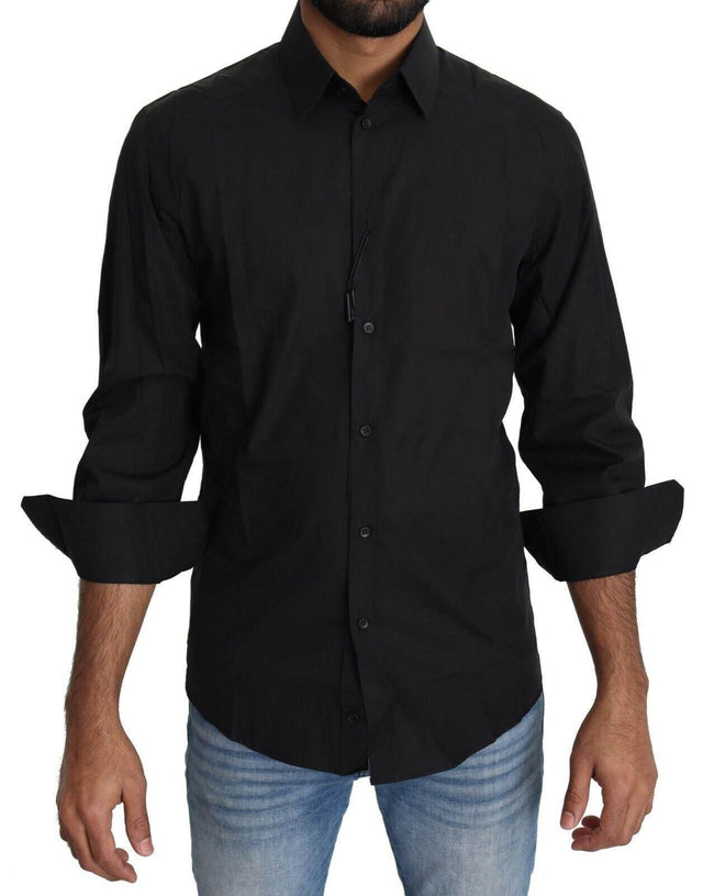 Dolce & Gabbana Elegant Black Slim Fit Dress Shirt - Hilstor