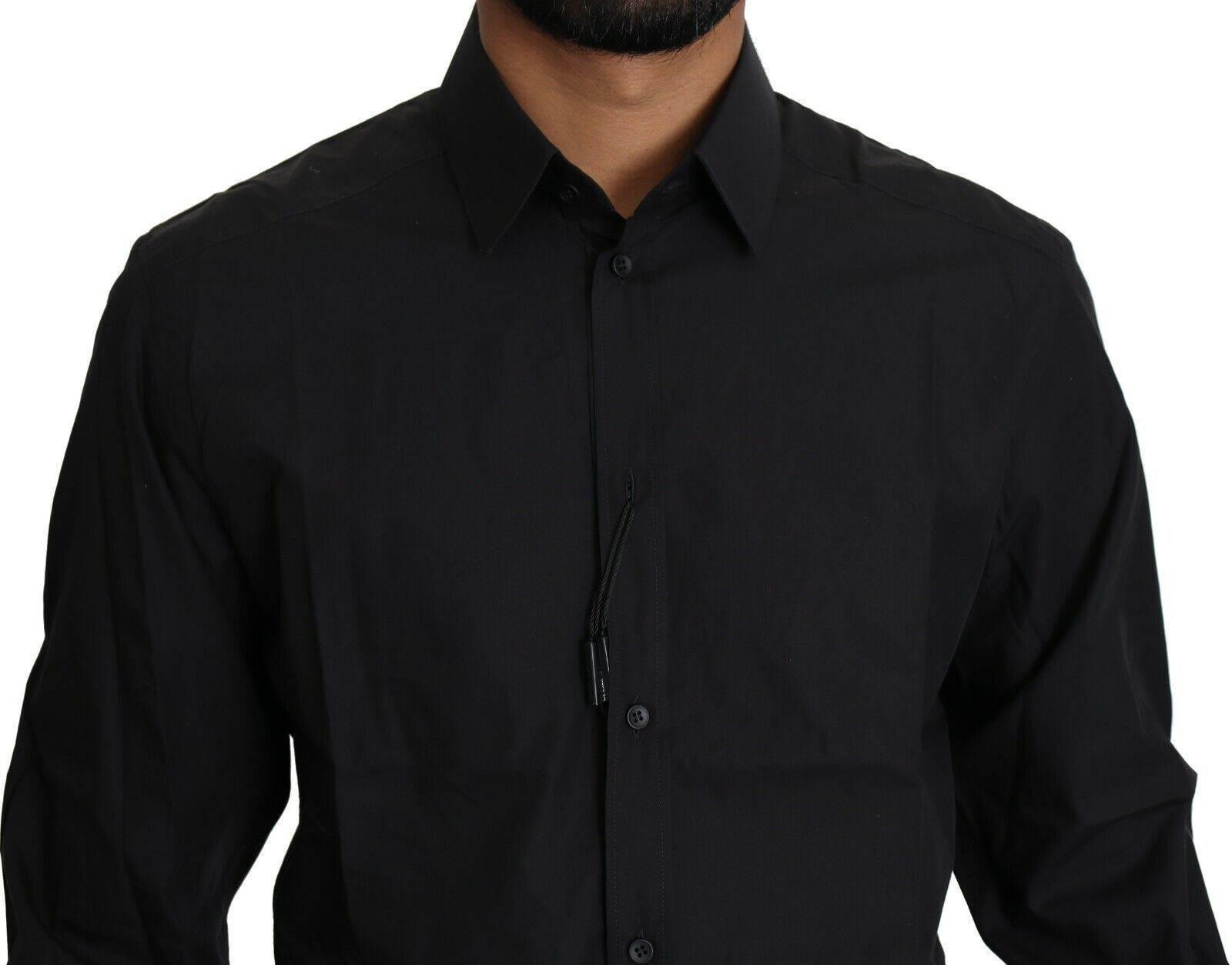 Dolce & Gabbana Elegant Black Slim Fit Dress Shirt - Hilstor