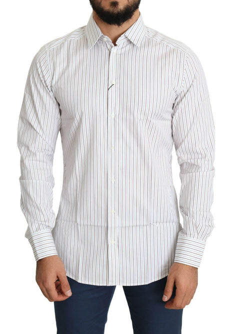 Dolce & Gabbana Elegant White Striped Cotton Dress Shirt - Hilstor