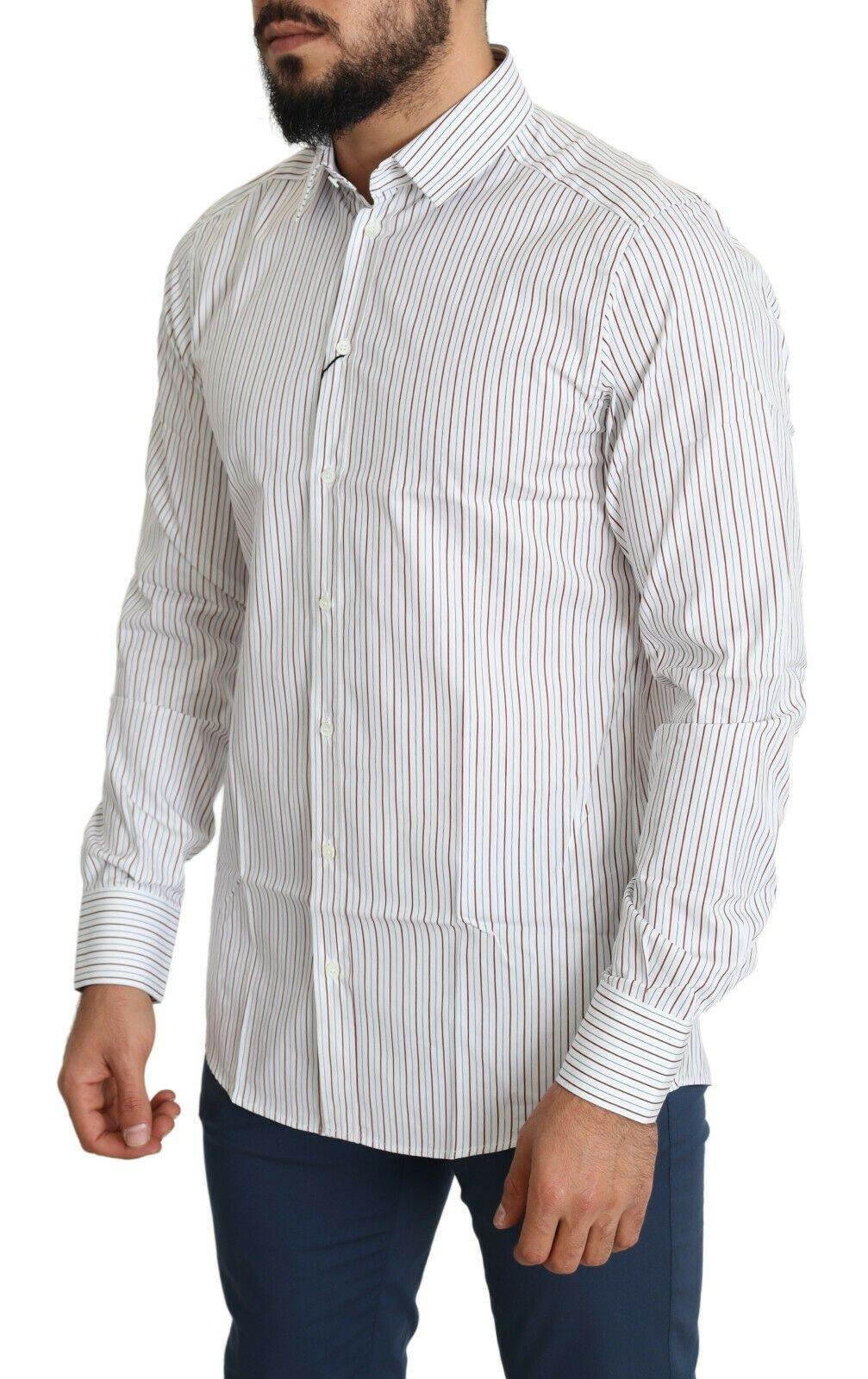 Dolce & Gabbana Elegant White Striped Cotton Dress Shirt - Hilstor