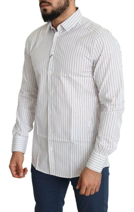 Dolce & Gabbana Elegant White Striped Cotton Dress Shirt - Hilstor