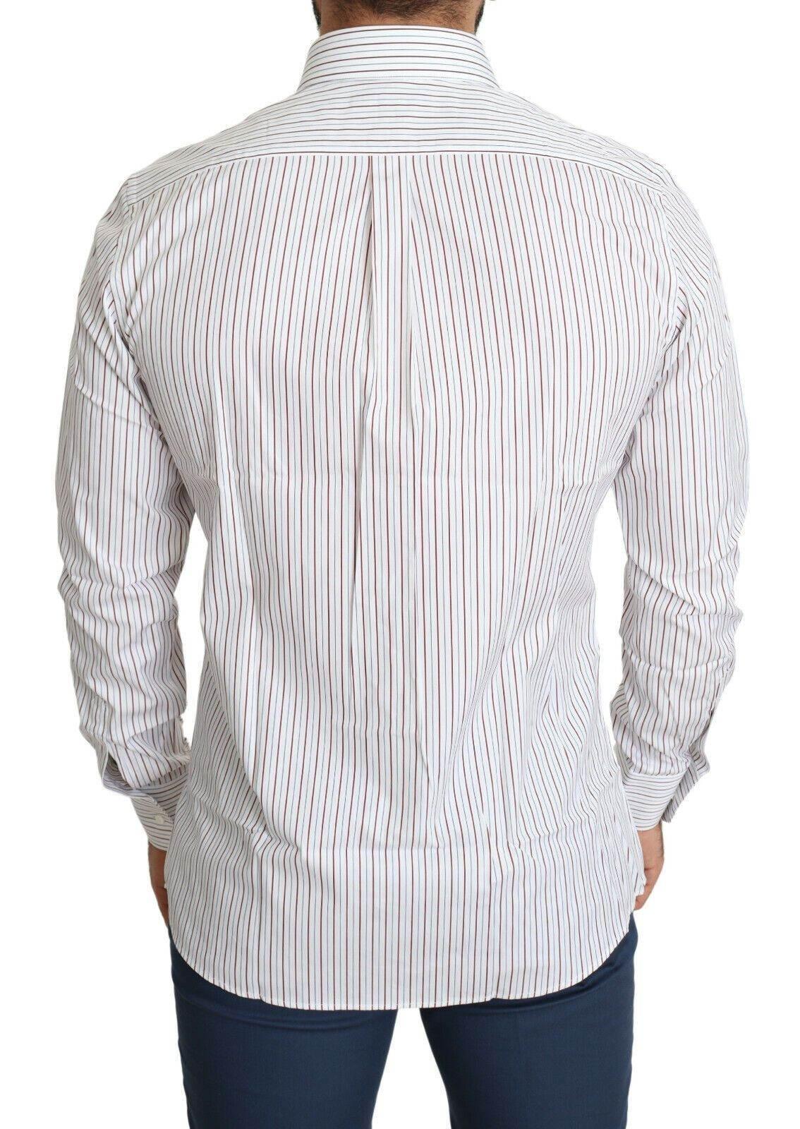 Dolce & Gabbana Elegant White Striped Cotton Dress Shirt - Hilstor