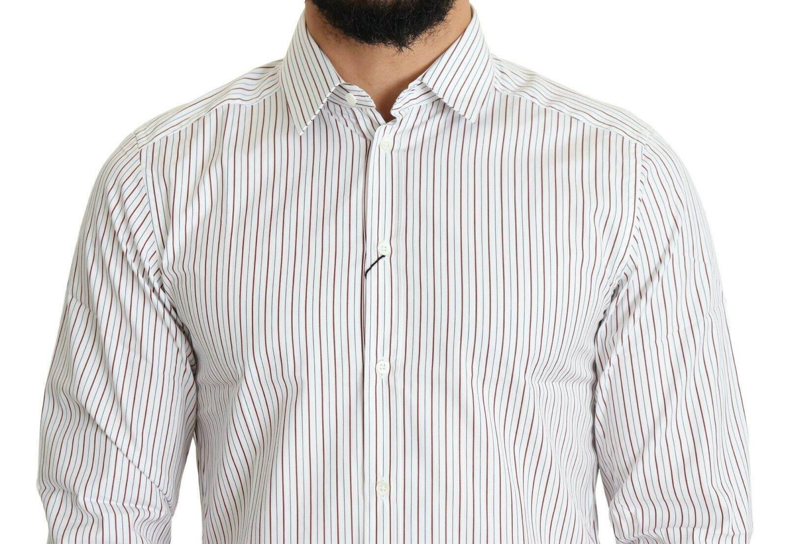 Dolce & Gabbana Elegant White Striped Cotton Dress Shirt - Hilstor