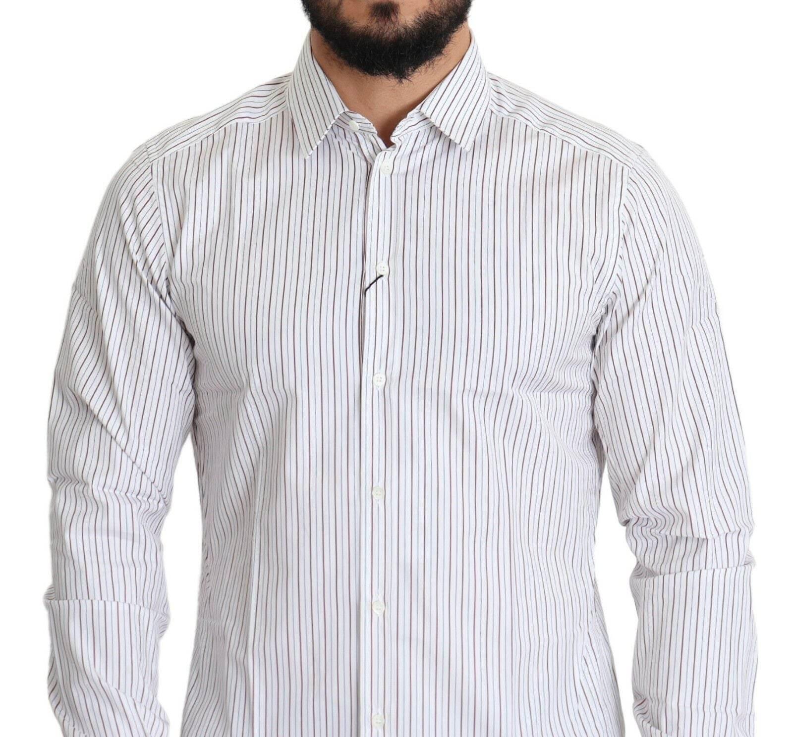 Dolce & Gabbana Elegant White Striped Cotton Dress Shirt - Hilstor