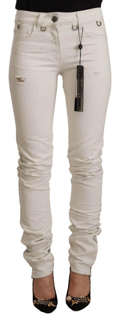 Karl Lagerfeld White Mid Waist Cotton Denim Slim Fit Jeans - Hilstor
