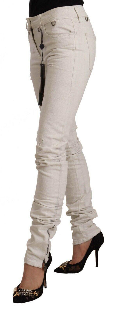 Karl Lagerfeld White Mid Waist Cotton Denim Slim Fit Jeans - Hilstor