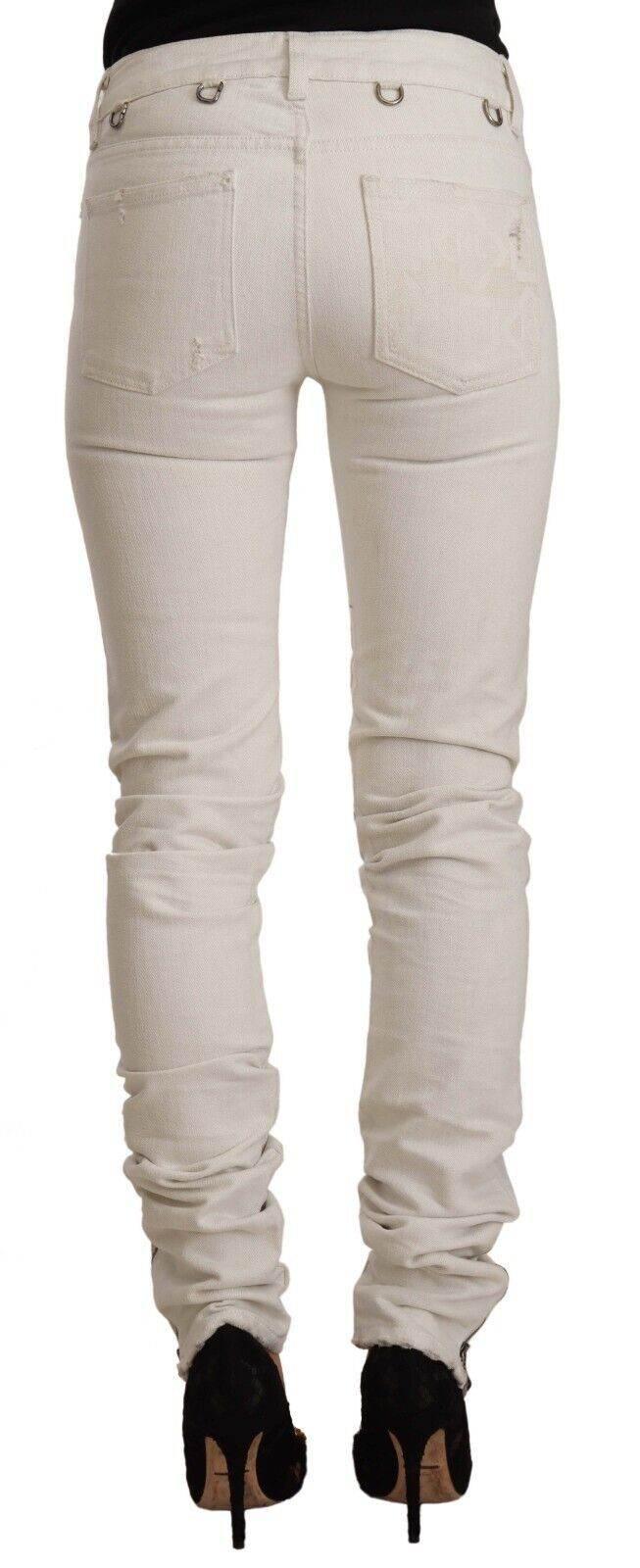 Karl Lagerfeld White Mid Waist Cotton Denim Slim Fit Jeans - Hilstor