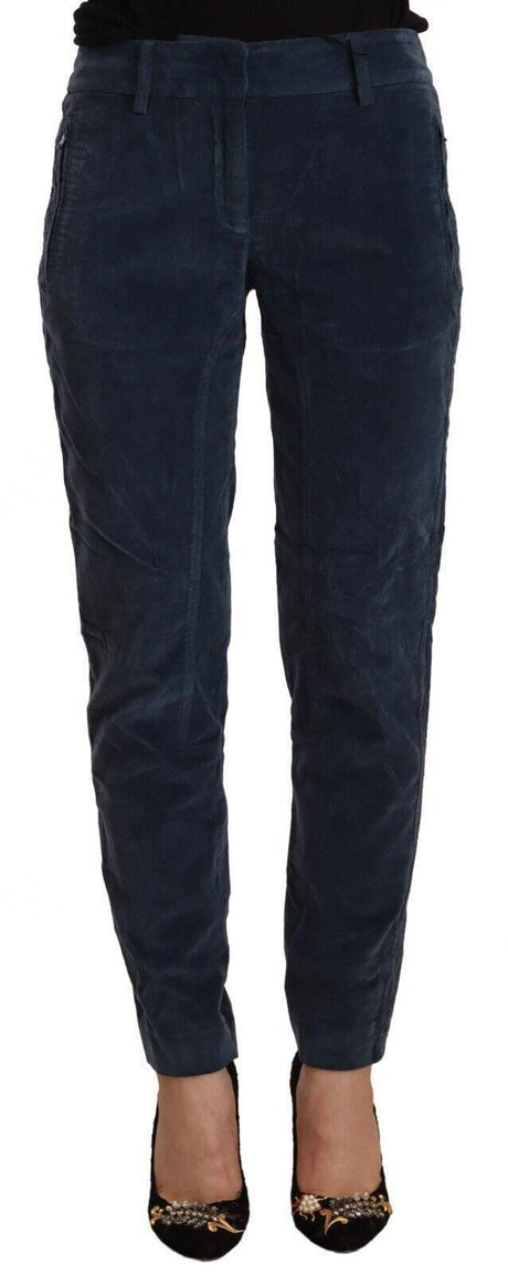 Peserico Blue Mid Waist Cotton Stretch Tapered Pants - Hilstor