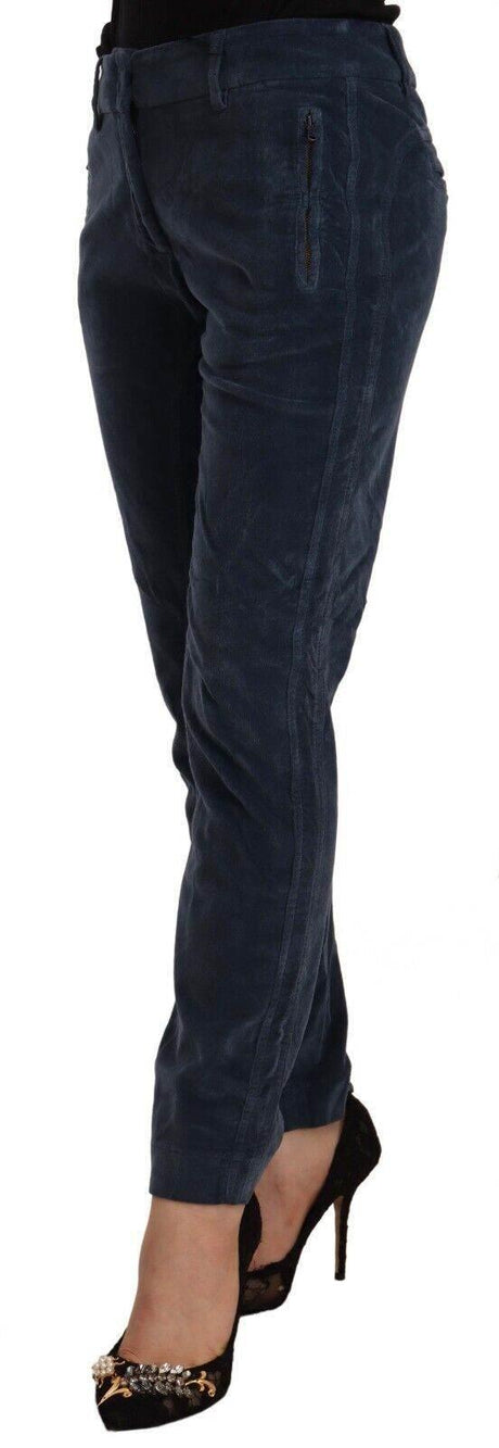Peserico Blue Mid Waist Cotton Stretch Tapered Pants - Hilstor