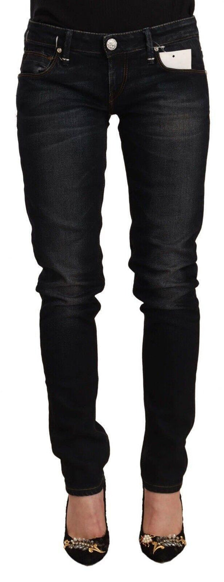 Acht Black Washed Cotton Low Waist Slim Fit Denim Jeans - Hilstor